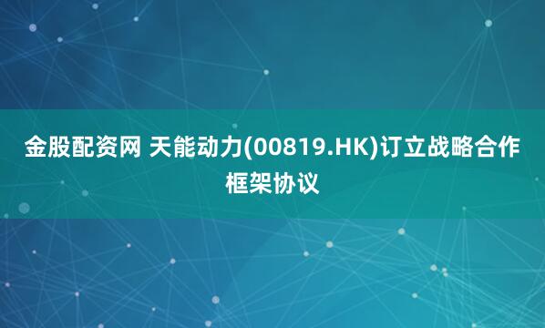 金股配资网 天能动力(00819.HK)订立战略合作框架协议